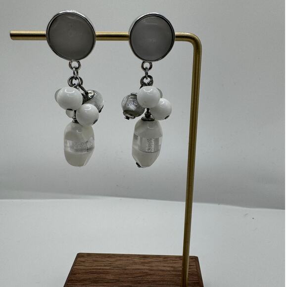 White and Silver-Tone Cluster Earrings CHICOS - Picture 3 of 4